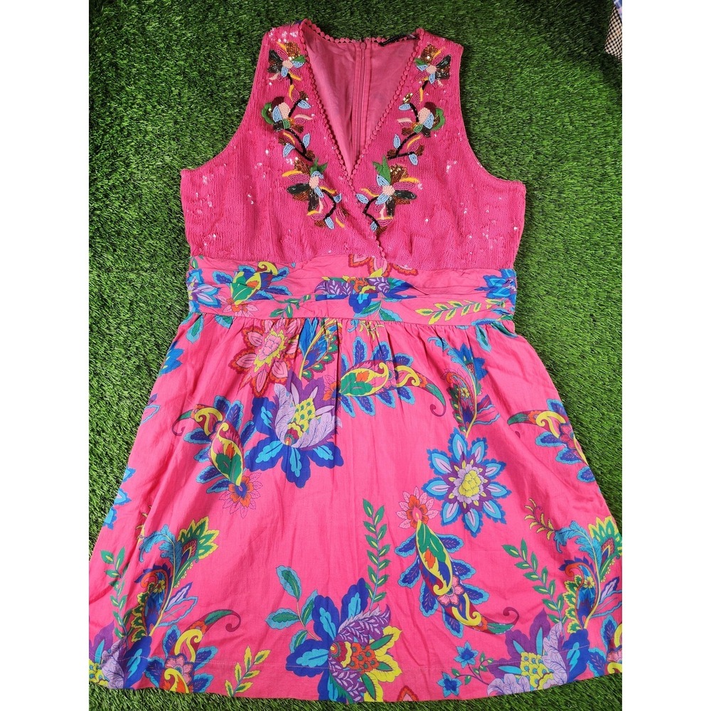 Boston Proper Dress Womens 18 Multicolor Floral Sequin V Neck Sundress Boho